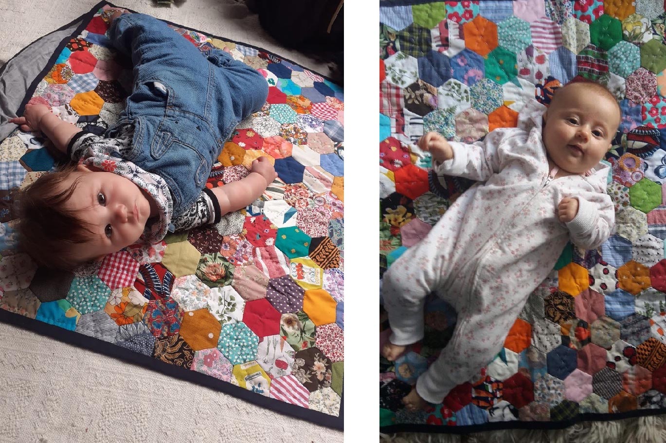 Photo of patchwork quilts and babies